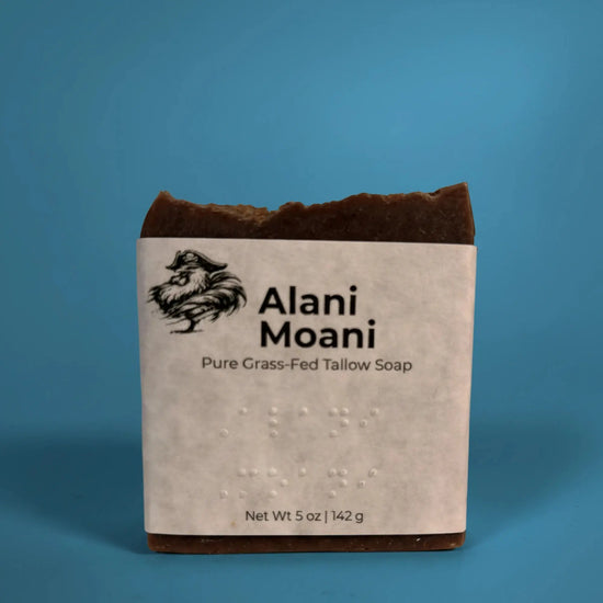 Alani Moani | Grass Fed Tallow Soap Bar Blind Pirate Trading Co. Label is brailled with the name of the soap
