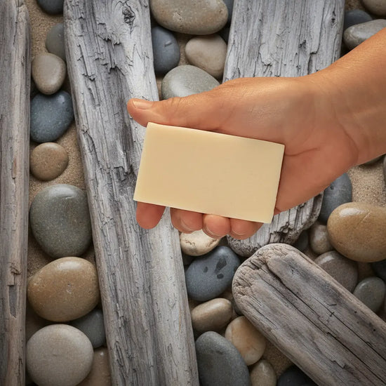 Driftwood & Stone Ballast Bar cut soap comes unlabeled for stocking up and provisioning. 