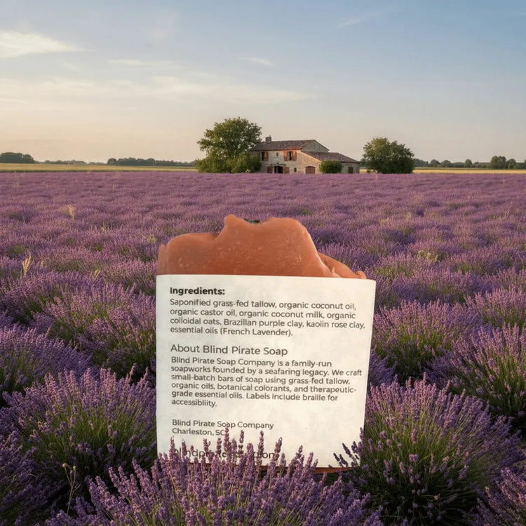 Lavender & Oats | Grass Fed Tallow Soap Bar Blind Pirate Trading Co. with full ingredients list