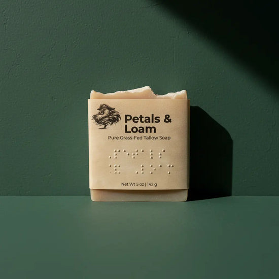 Petals & Loam — Blind Pirate Trading Co. with full label and braille on the front of the label.