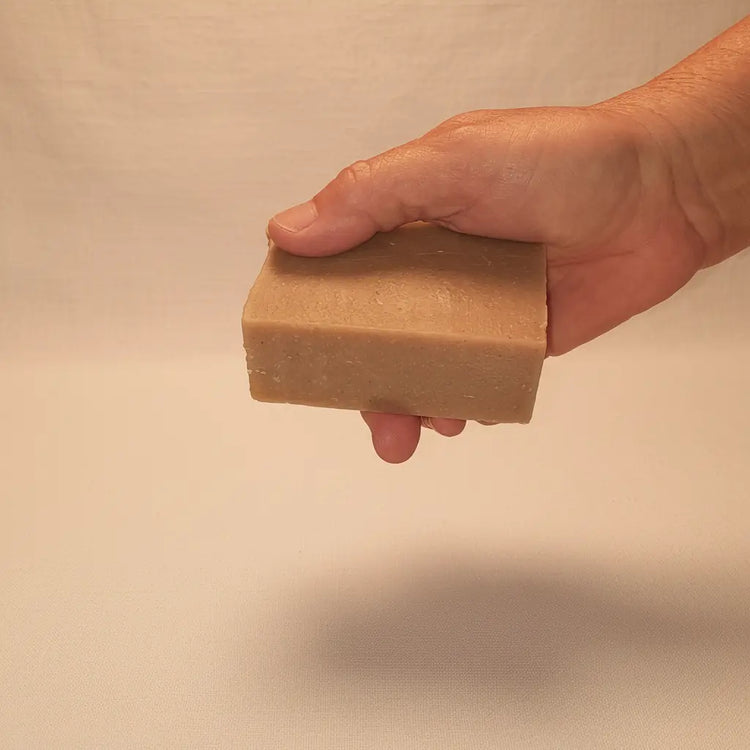 Ballast cut Silk & Salt grass-fed tallow soap bar, warm sandy tan with fine salt texture. Blind Pirate Trading Co.